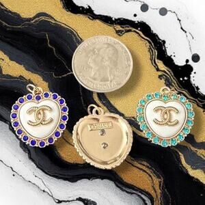 2 Piece Bundle Rhinestone Heart Gold Tone Charm Pendant Zipper Pull